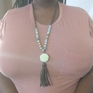 PLUNDER Boho Style Beaded Chain Link Necklace with Tassel Detail